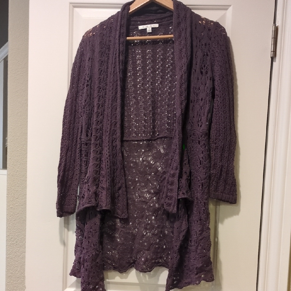 CAbi Deep Purple Open Knit Cardigan